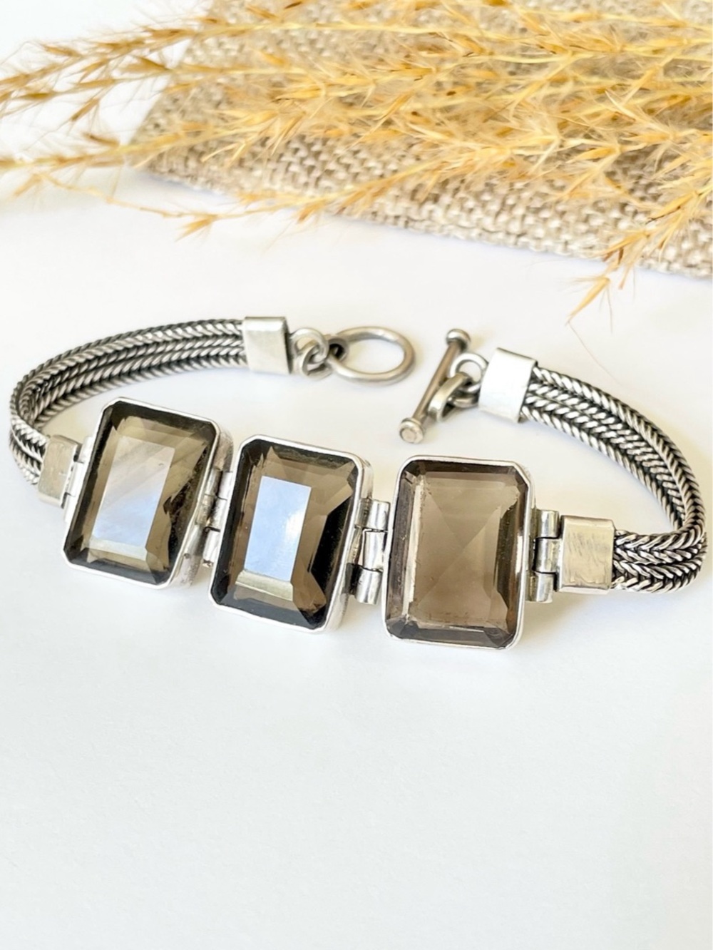 Natural Smoky Quartz Bracelet in 925 Sterling Silver Handmade “ARTISAN”